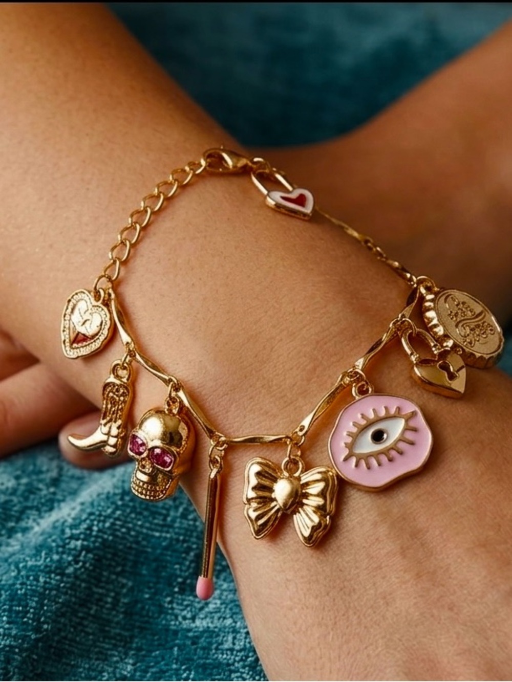 Gold-tone Charm Bracelet with assorted charms. - Picture 1 of 4